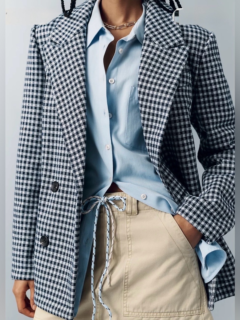 NEW Avec Les Filles Double-Breasted Knit Plaid Blazer SMALL - Picture 1 of 2